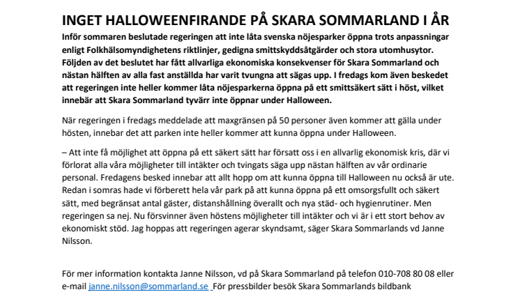 Inget Halloweenfirande på Skara Sommarland i år
