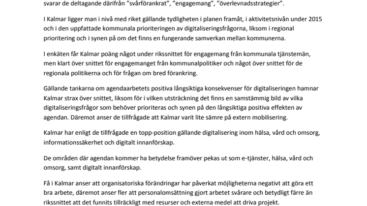 Digitaliseringskommissionens pressmeddelande om utvärderingen av arbetet med den regionala digitala agendan i Kalmar län
