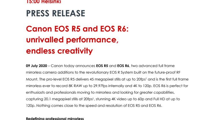 Canon EOS R5 and EOS R6: unrivalled performance, endless creativity
