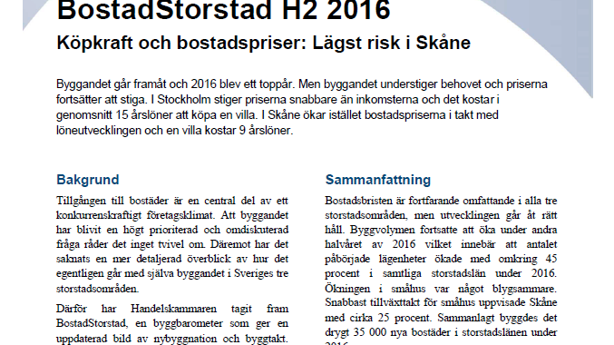 BostadStorstad: Köpkraft och bostadspriser: Lägst risk i Skåne