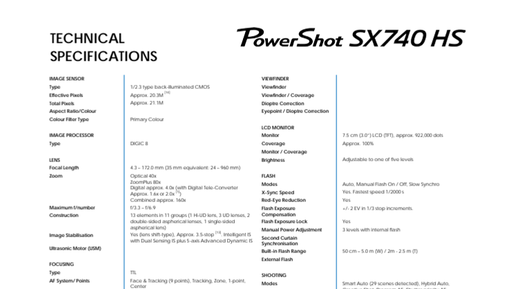 PS SX740HS Spec Sheet_