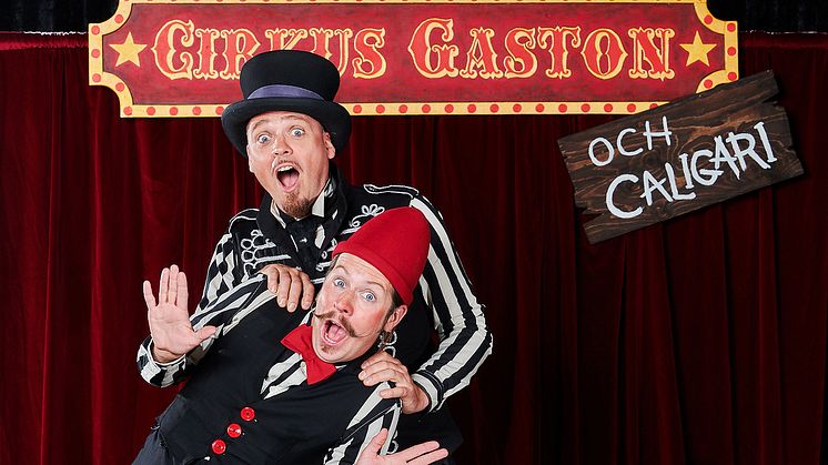 Gaston och Caligari bjuder på jonglering, trolleri och balanskonster på Familjelördag 19 mars.