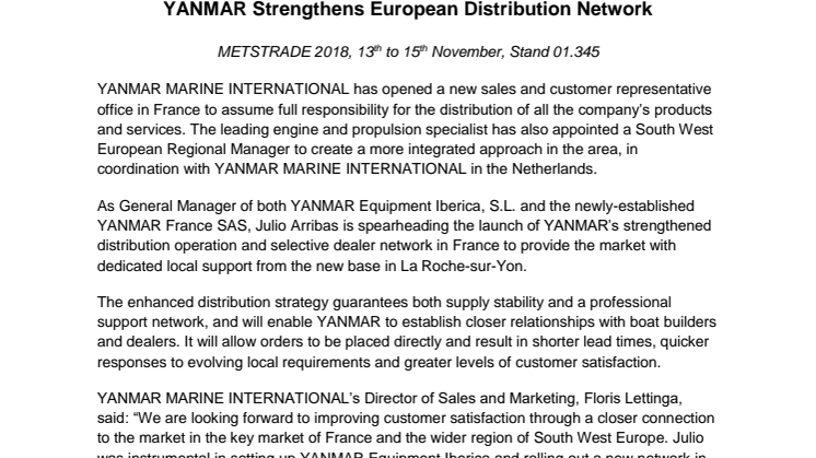 YANMAR Strengthens European Distribution Network