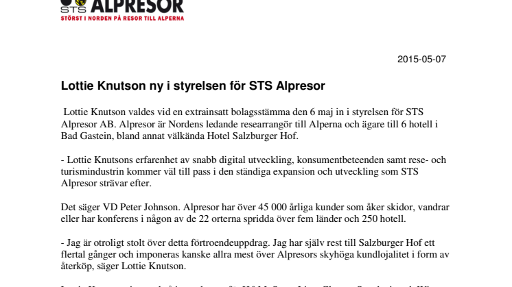 Lottie Knutson ny i styrelsen för STS Alpresor