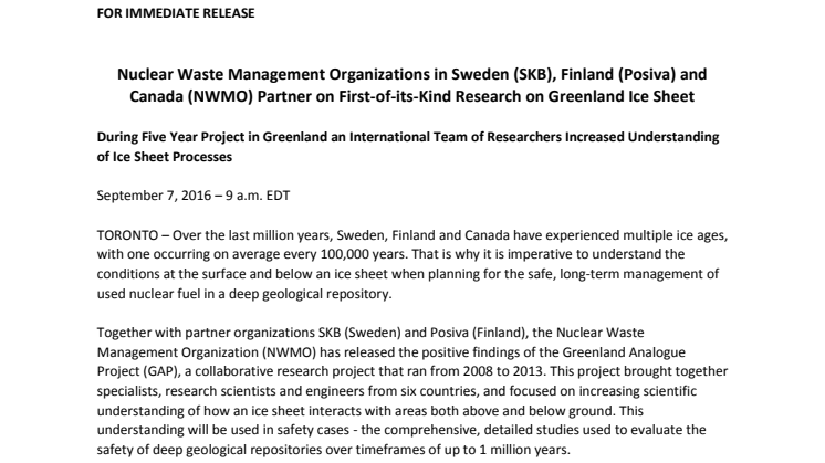 Press Release Canada, Finland and Sweden