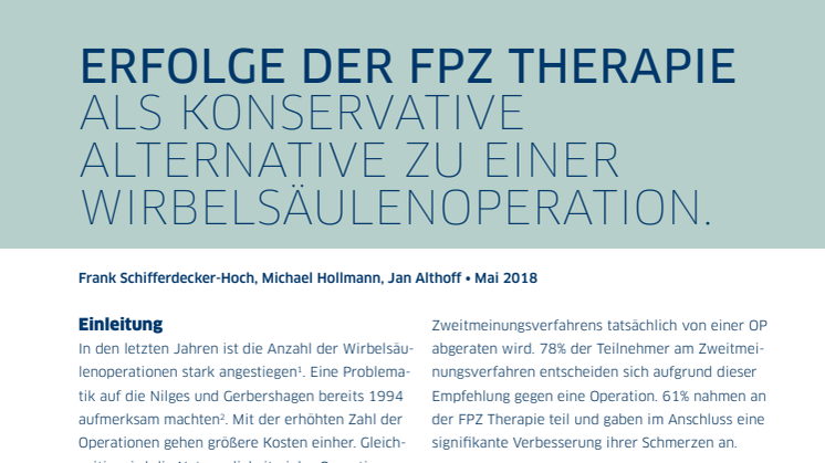 Handout zur Studie "Erfolge der FPZ Therapie als konservative Alternative zu einer Wirbelsäulenoperation"