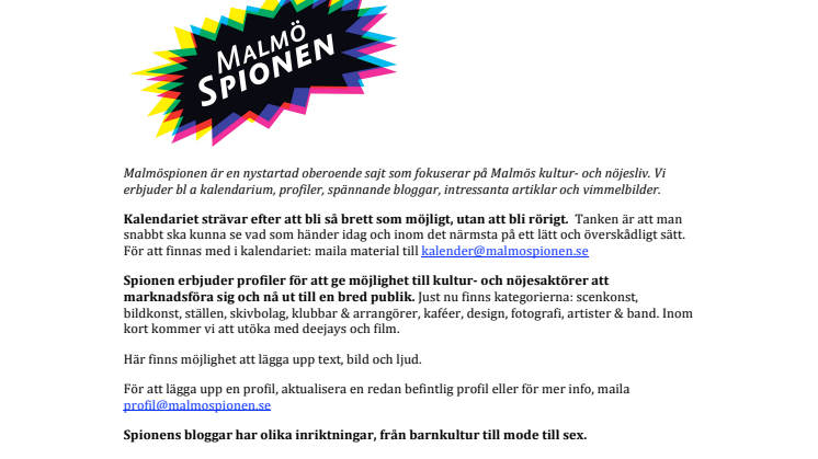 Spionen - en ny sajt som fokuserar på Malmös kultur- och nöjesliv