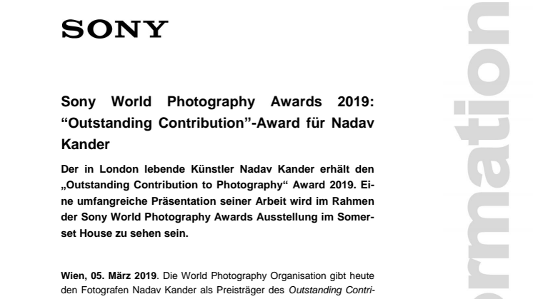 Sony World Photography Awards 2019: “Outstanding Contribution”-Award für Nadav Kander