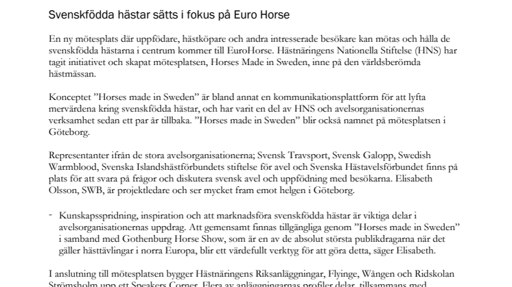 ​Svenskfödda hästar sätts i fokus på Euro Horse