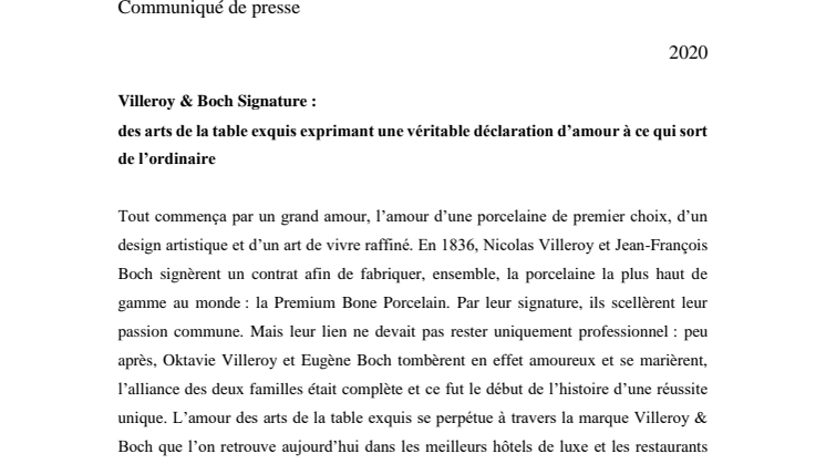 Villeroy & Boch Signature :  des arts de la table exquis exprimant une véritable déclaration d’amour à ce qui sort de l’ordinaire