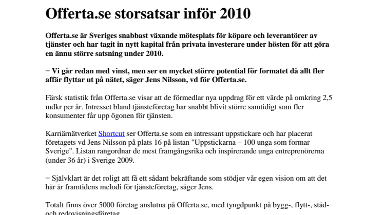 Offerta.se storsatsar inför 2010