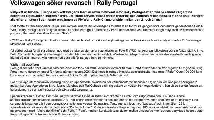 Volkswagen söker revansch i Rally Portugal