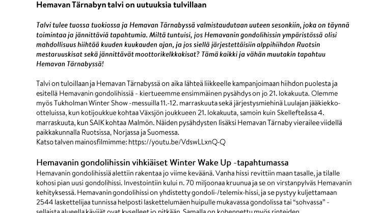 Hemavan Tärnabyn talvi on uutuuksia tulvillaan