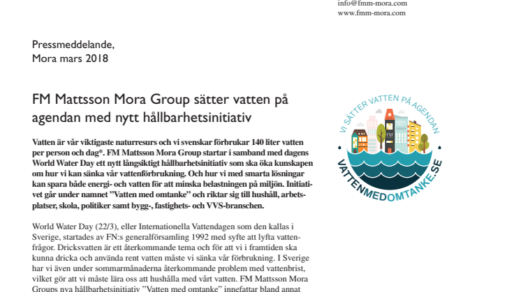  FM Mattsson Mora Group sätter vatten på agendan med nytt hållbarhetsinitiativ