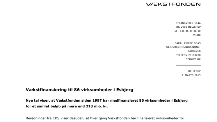 Vækstfinansiering til 86 virksomheder i Esbjerg