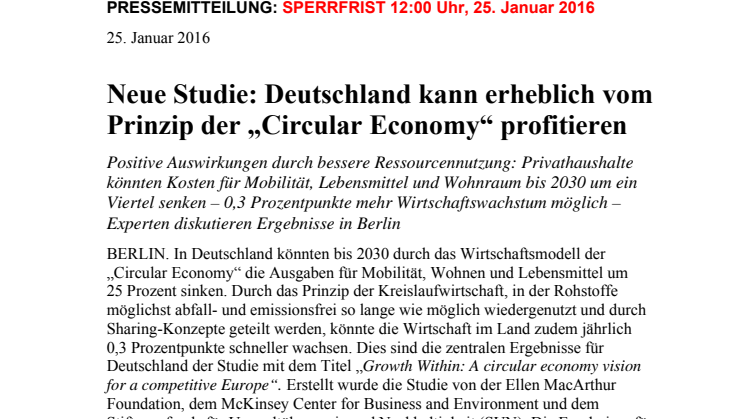 Neue Studie: Deutschland kann erheblich vom Prinzip der „Circular Economy“ profitieren 
