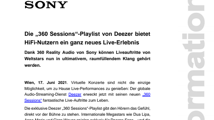 Die „360 Sessions“-Playlist von Deezer bietet HiFi-Nutzern ein ganz neues Live-Erlebnis 