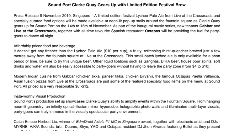 Sound Port Clarke Quay Gears Up with Limited Edition Festival Brew 