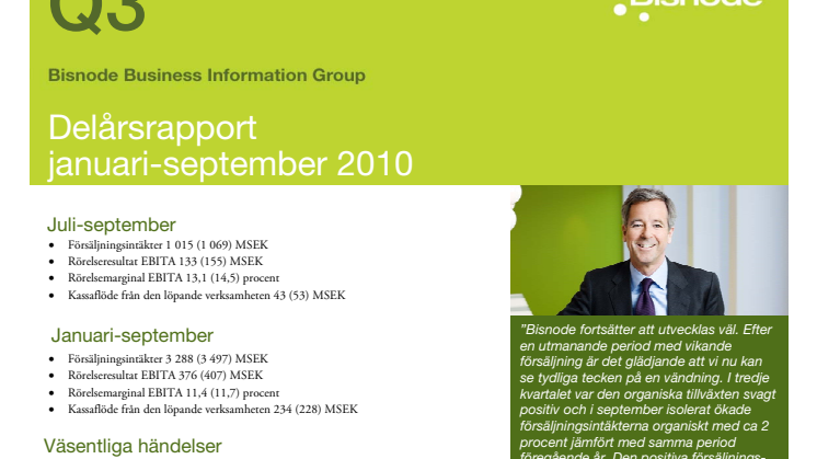 Bisnode delårsrapport januari-september 2010