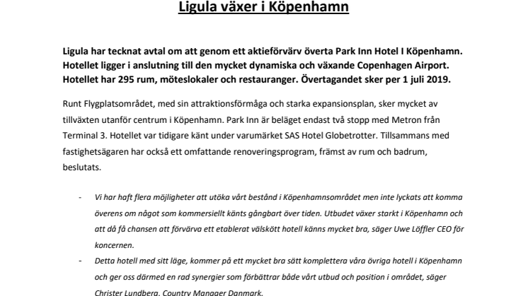Ligula Hospitality Group växer i Köpenhamn
