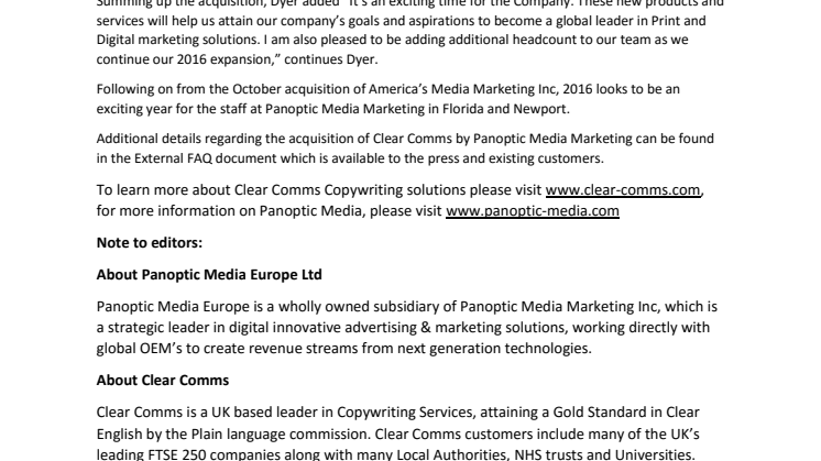Panoptic Media Europe acquires Clear Comms