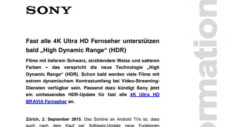 ​Fast alle 4K Ultra HD Fernseher unterstützen bald „High Dynamic Range“ (HDR)