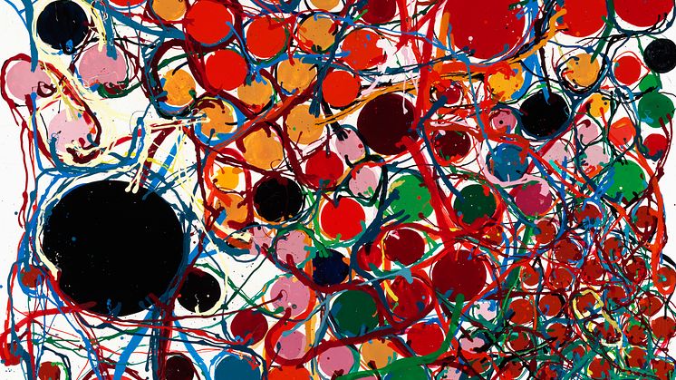 Atsuko Tanaka- Uden titel, 1966. Signeret. Lakfarve på lærred. 130 x 97 cm. Vurdering 4-6 mio.kr.tif