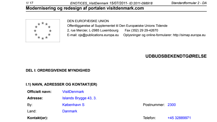 Visitdenmark.com i EU-udbud	 