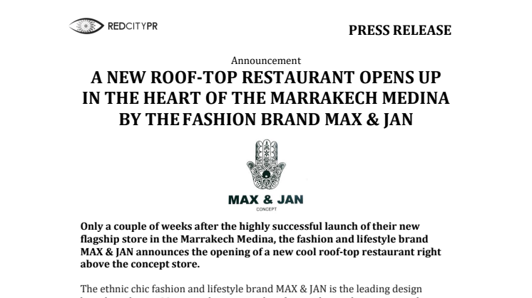 A NEW ROOF-TOP RESTAURANT OPENS UP IN THE HEART OF THE MARRAKECH MEDINA BY THE FASHION BRAND MAX & JAN 