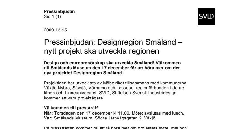 Pressinbjudan: Designregion Småland – nytt projekt ska utveckla regionen 