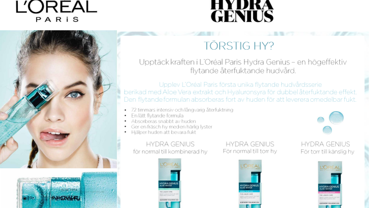 L’Oréal Paris Hydra Genius - En ny törstsläckare för huden! 