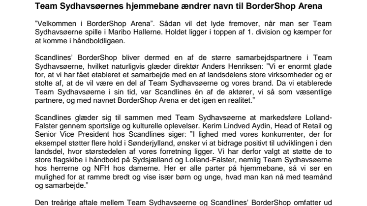 Team Sydhavsøernes hjemmebane ændrer navn til BorderShop Arena 