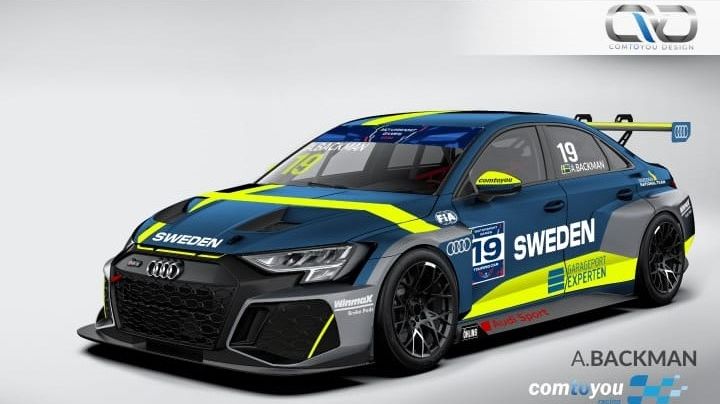 Andreas Bäckman’s car design for this weekend’s FIA Motorsport Games at Circuit Paul Ricard in France, where he is representing Sweden in the Touring Car category. Photo: Comtoyou Racing (Free rights to use the image)