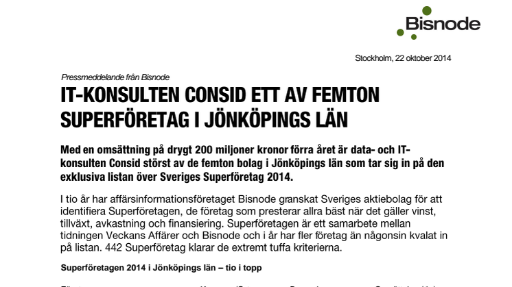 It-konsulten Consid ett av femton Superföretag i Jönköpings län