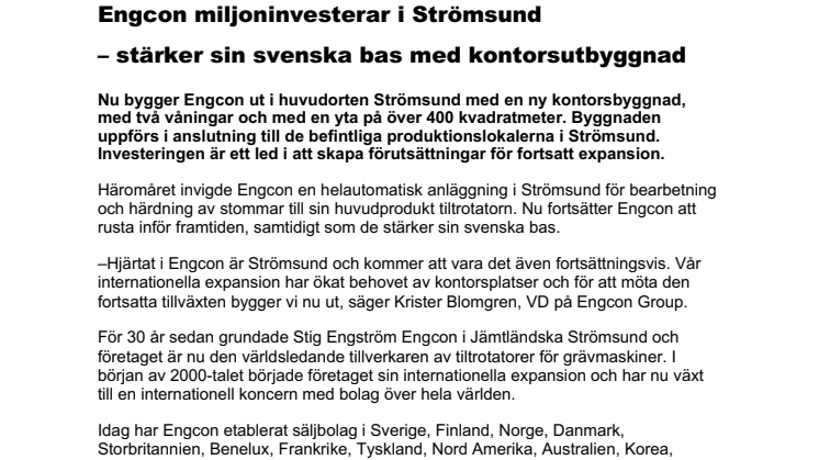 Engcon miljoninvesterar i Strömsund – stärker sin svenska bas med kontorsutbyggnad