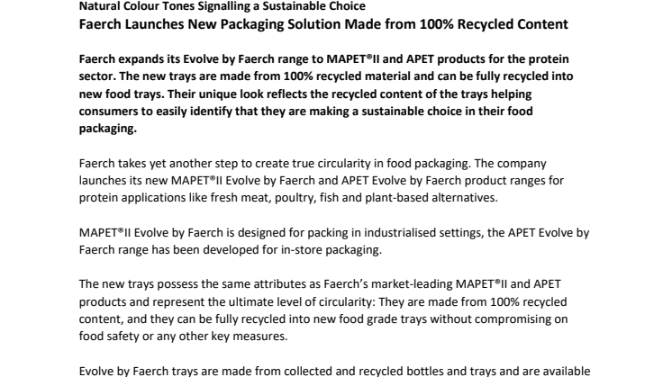 Faerch Launches New Packaging Solution Made from 100% Recycled Content