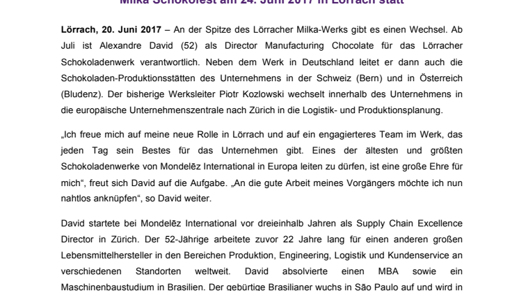 Alexandre David wird neuer Werksleiter bei Milka in Lörrach