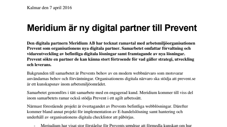 Meridium är ny digital partner till Prevent