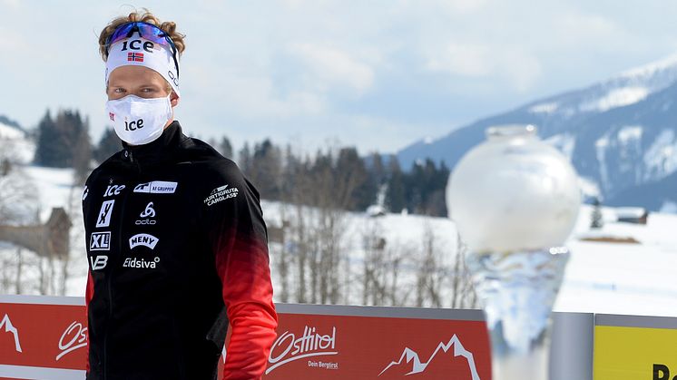 13.03.21, Obertilliach, Austria (AUT): ANDERSEN Filip Fjeld (NOR) - IBU Cup Biathlon, cups, winner ibu cup sprint score, Obertilliach, Austria (AUT). www.biathlonworld.com © Deubert/IBU. Handout picture by the International Biathlon Union. For editor