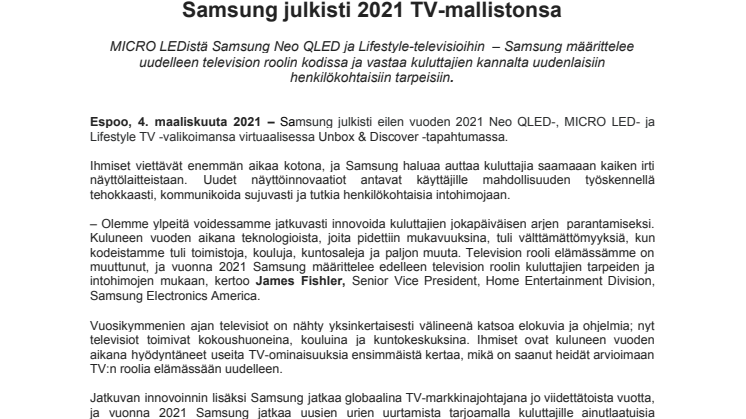 Samsung julkisti 2021 TV-mallistonsa