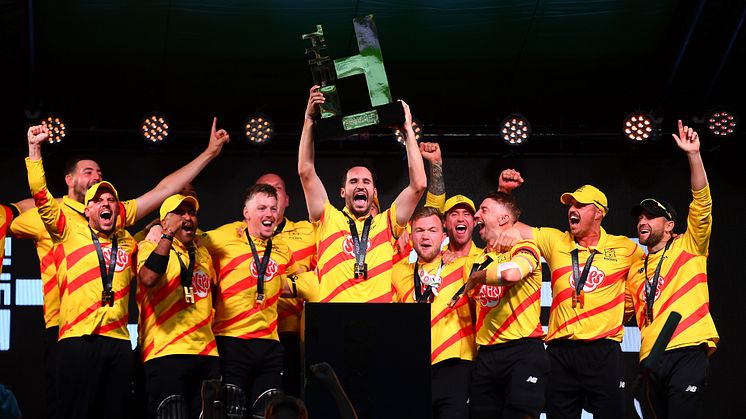 Trent Rockets men's team lift The Hundred trophy last season. Photo: Getty Images