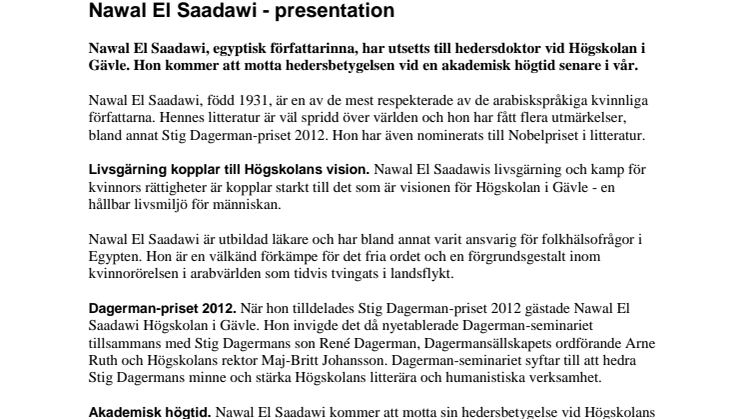 Presentation av Nawal El Saadawi