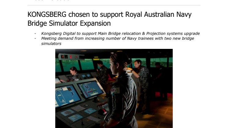 Kongsberg Digital: KONGSBERG chosen to support Royal Australian Navy Bridge Simulator Expansion