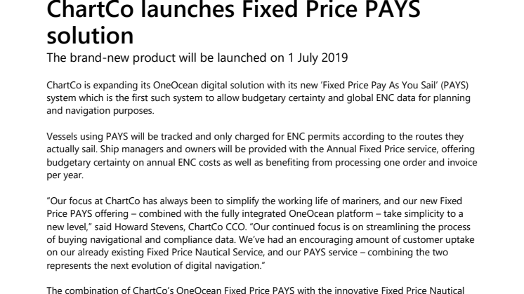 ChartCo launches Fixed Price PAYS solution