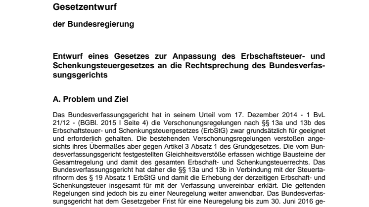 Erbschaft- und Schenkungsteuer - Entwurf zur Anpassung bei Betriebsvermögensübertragungen liegt vor