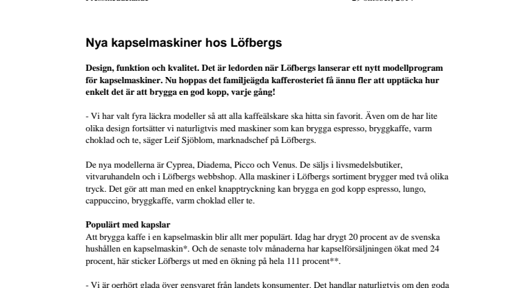 Nya kapselmaskiner hos Löfbergs