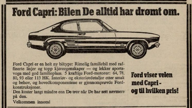 Ford Capri reklame Norge, Mk1