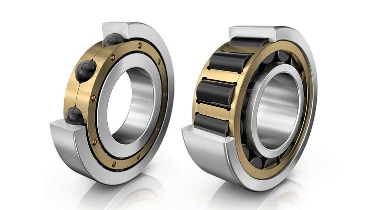 Electrically insulated bearings with ceramic rolling elements, for use in wind turbine generator or railway traction motor units. Photo: Schaeffler