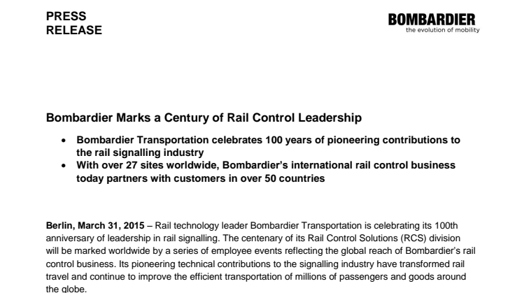 Bombardier firar 100 år av järnväg och säkerhet