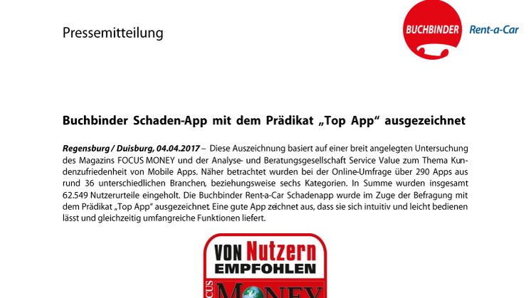 Buchbinder Schaden-App mit dem Prädikat „Top App“ ausgezeichnet  